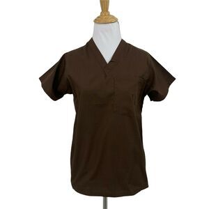 Allheart Unisex Scrub Top Adult Size 2XS Chocolate Brown Medical Dental Uniform